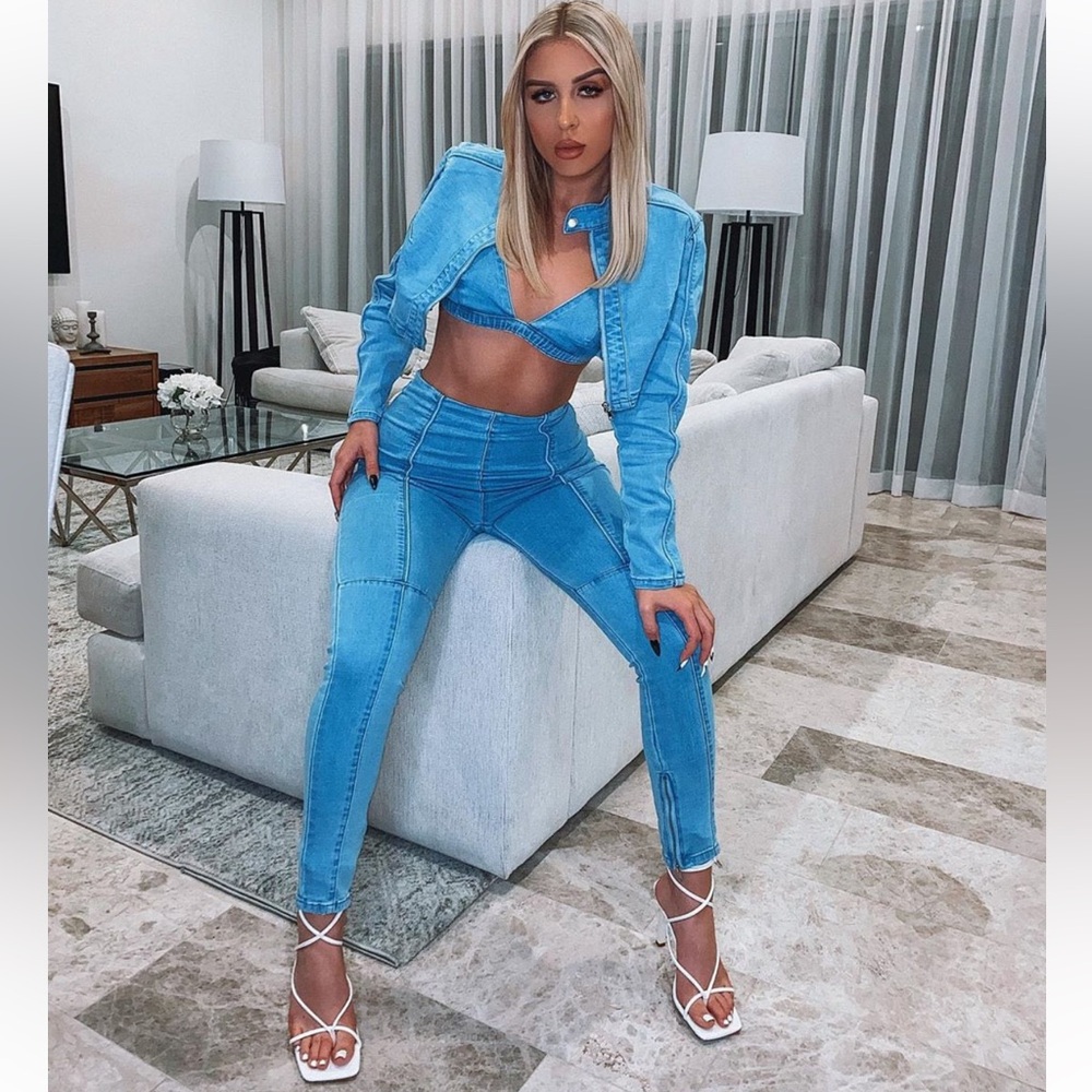 Fashion Nova Light Blue Denim Set 3piece